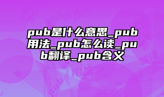 pub是什么意思_pub用法_pub怎么读_pub翻译_pub含义