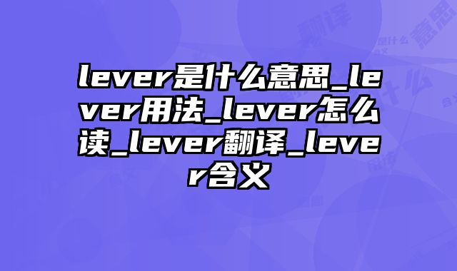 lever是什么意思_lever用法_lever怎么读_lever翻译_lever含义