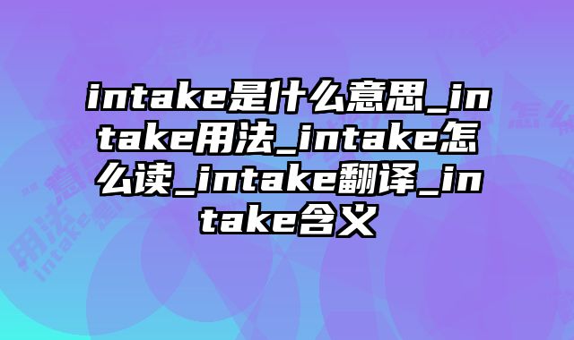 intake是什么意思_intake用法_intake怎么读_intake翻译_intake含义