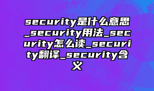 security是什么意思_security用法_security怎么读_security翻译_security含义