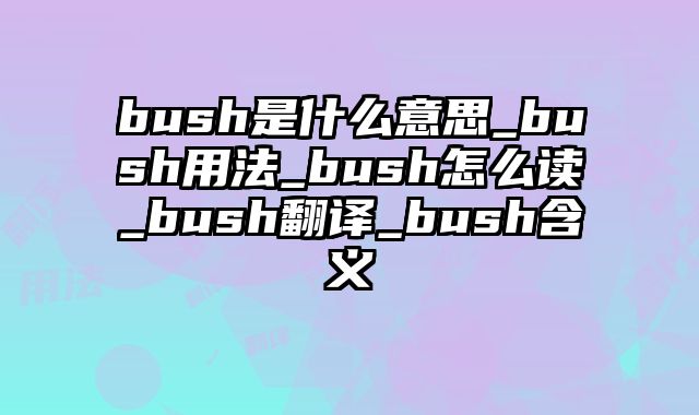bush是什么意思_bush用法_bush怎么读_bush翻译_bush含义