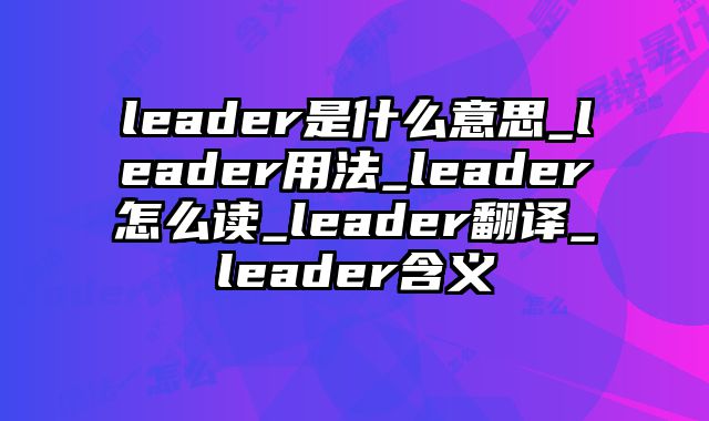 leader是什么意思_leader用法_leader怎么读_leader翻译_leader含义