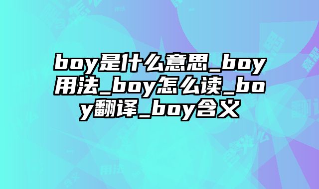 boy是什么意思_boy用法_boy怎么读_boy翻译_boy含义