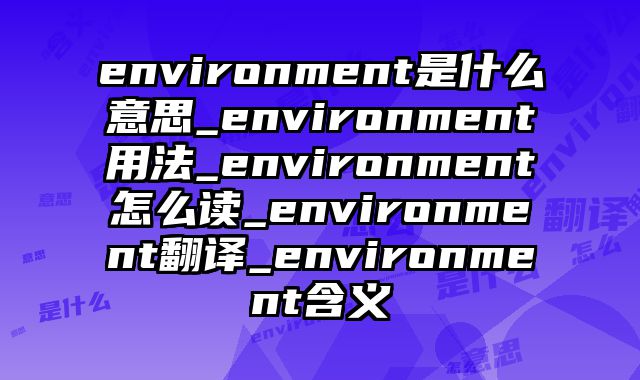 environment是什么意思_environment用法_environment怎么读_environment翻译_environment含义