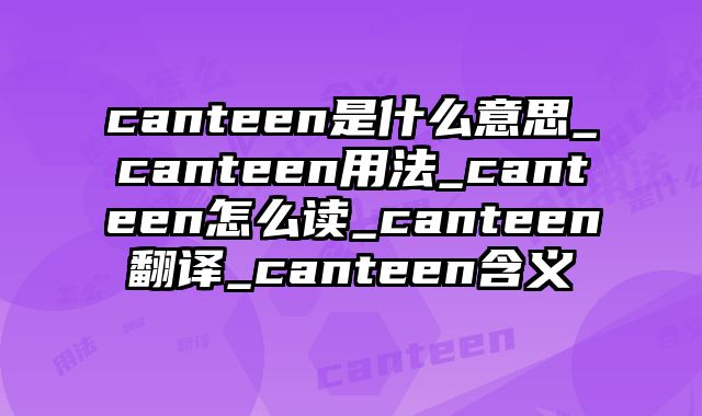 canteen是什么意思_canteen用法_canteen怎么读_canteen翻译_canteen含义