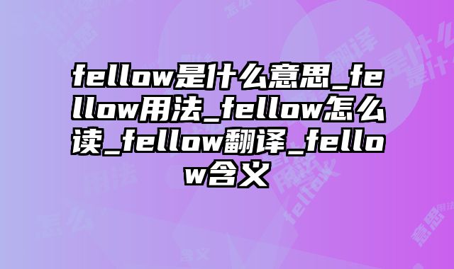 fellow是什么意思_fellow用法_fellow怎么读_fellow翻译_fellow含义