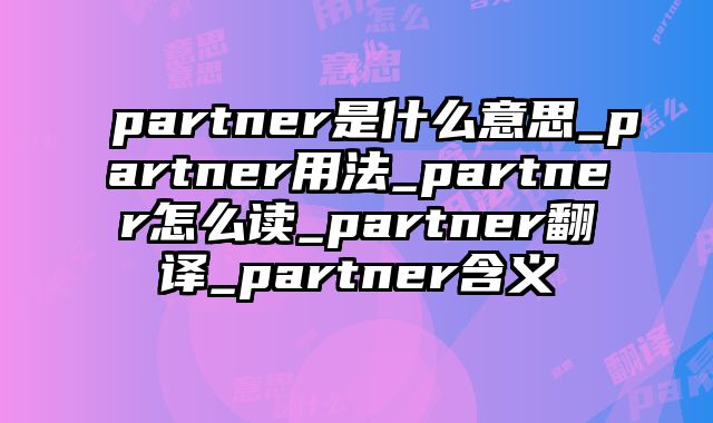 partner是什么意思_partner用法_partner怎么读_partner翻译_partner含义