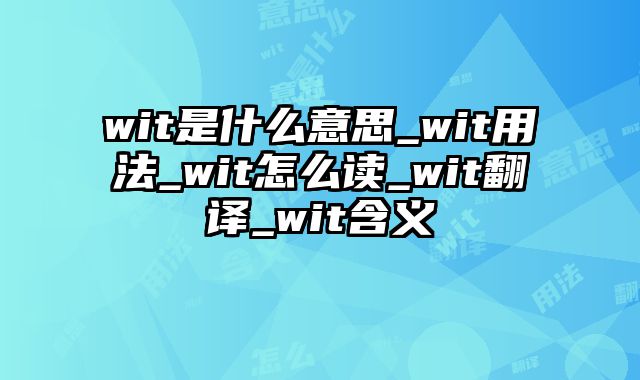 wit是什么意思_wit用法_wit怎么读_wit翻译_wit含义